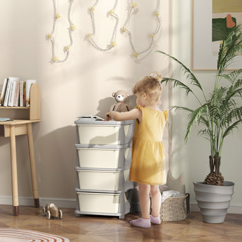 30" 4 Tier Kids Storage Unit Dresser Tower w/ 4 Drawers, Cream White