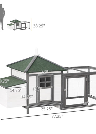 77" Wooden Chicken Coop with Nesting Box, Cute Outdoor Hen House with Removable Tray, Ramp Run, for Garden Backyard, Gray