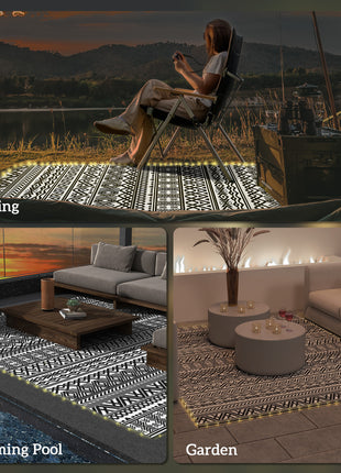 Outdoor Rug Carpet with USB Lights Reversible Patio Rug with Carry Bag for Camping 12' x 9'