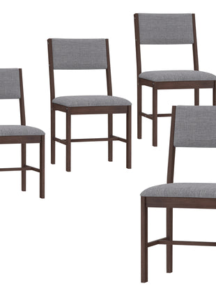 Modern Dining Chairs Set of 4, Linen Fabric Kitchen Chairs with Rubberwood Legs for Dining Room, Living Room, Gray