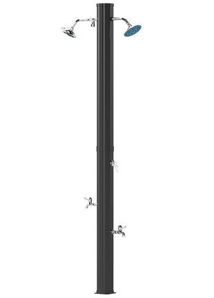 9.2 Gallon Slolar Heated Outdoor Shower with 2 Free-Rotating Shower Heads and Foot Showers for Poolside Beach Spa, 7.1ft