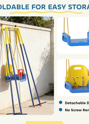 3 in 1 Toddler Swing Set, Folding Child Swing Set with Seat Belt, Adjustable Seat for Outdoor Indoor, Blue