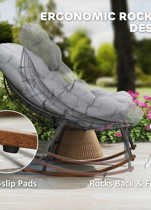 Outdoor Rocking Chair Patio Set of 2, Oversized Rocking Papasan Chairs with Cushions for Garden Porch, 265 lbs., Gray