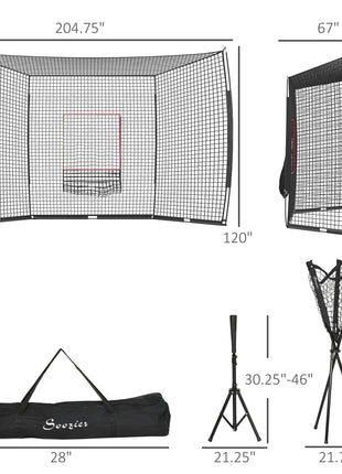Softball and Baseball Net with Strike Zone, Tee, Caddy, and Portable Carry Bag for Pitching and Hitting Training