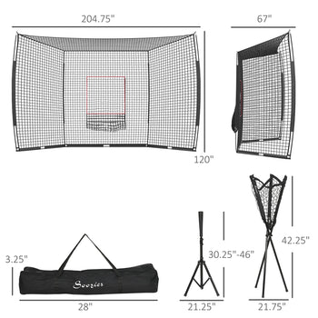 Softball and Baseball Net with Strike Zone, Tee, Caddy, and Portable Carry Bag for Pitching and Hitting Training