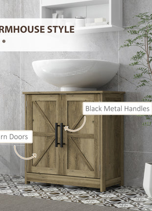 Farmhouse Pedestal Sink Storage Cabinet, Bathroom Sink Cabinet with 2 Barn Doors and Adjustable Shelf, Light Gray