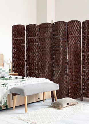 6' Tall Wicker Weave 6 Panel Room Divider Privacy Screen - Brown