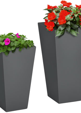 2-Pack Outdoor Planter Set, Flower Pots with Drainage Holes, Durable & Stackable Plant Pot, 22in & 18in, for Porch, Entryway, Patio, Yard, Garden, Gray