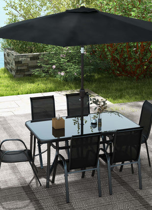 8 Pieces Patio Furniture Set with 9Ft Patio Umbrella, Outdoor Dining Table and Chairs, Black