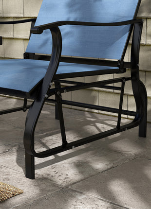 3-Piece Outdoor Gliders Set Bistro Set with Steel Frame, Tempered Glass Top Table for Patio, Garden, Light Blue