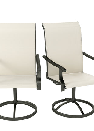 Patio Swivel Chairs Set of 2, High Back Patio Dining Chairs with All-Weather Mesh for Backyard, Lawn, Garden, Beige