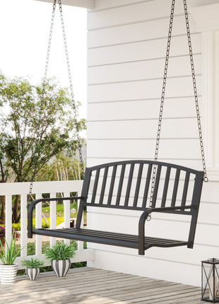 2-Person Metal Outdoor Porch Swing, Hanging Outdoor Swing Chair, 528lb Weight Capacity, Black