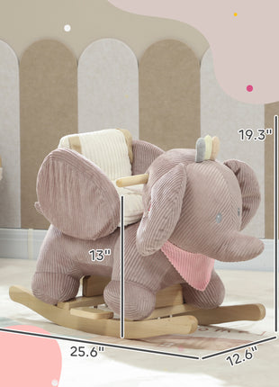 Baby Rocking Horse with Seat, Kids Ride On Toy with Realistic Elephant Sound and Safety Belt for 18 to 36 Months, Pink