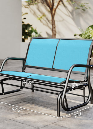 2-Person Outdoor Glider Bench, Patio Double Swing Rocking Chair Loveseat w/Powder Coated Steel Frame for Backyard Garden Porch, Blue