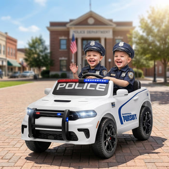 Licensed Dodge Ride On Police Car for Kids with 2 Seater, Remote, Suspension, Flashing Lights, Siren for Ages 3-6, White