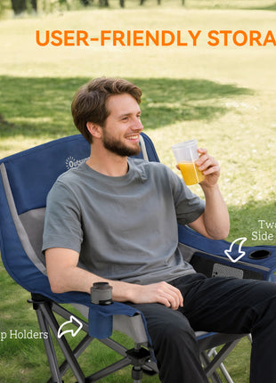 Camping Chair for Adults, Portable Folding Camping Chair with Side Pockets, Cup Holders, Carry Bag, Blue and Gray