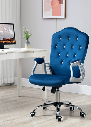 Velvet Office Chair Desk Chair with 360 Degree Swivel Wheels Adjustable Height Tilt Function Blue