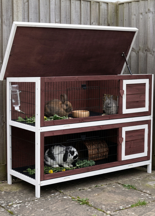 54" 2-Story Weatherproof Stackable Elevated Wooden Rabbit Hutch with Enclosed Run and Pull-Out Trays