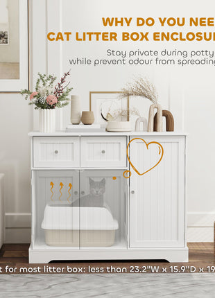 Cat Litter Box Enclosure with Drawers, Storage, Anti-tip Kit, 39" x 18" x 31.5", White