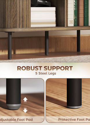35.4" Sideboard Buffet Cabinet with Storage, Nordic Coffee Bar Cabinet with Slatted Tambour Doors and Metal Legs, Walnut