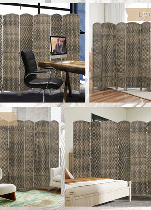 Folding Room Divider Screen 6 Panel 6' Tall Privacy Screen Freestanding Wood Partition for Home Office, Dark Rustic Oak