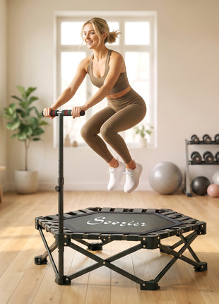 42" Foldable Mini Trampoline, Rebounder Trampoline with Adjustable Foam Handle for Indoor Outdoor Workout for Adults