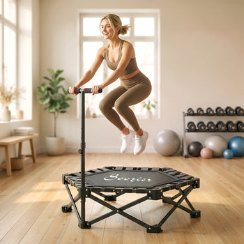 42" Foldable Mini Trampoline, Rebounder Trampoline with Adjustable Foam Handle for Indoor Outdoor Workout for Adults