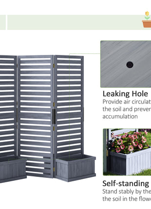 Wood Privacy Screen w/ 4 Planter Box, Raised Bed w/ 3 Panels & Drainage Holes