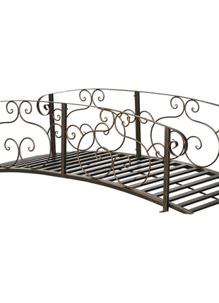 6' Metal Arch Backyard Garden Bridge, Safety Siderails, Arc Footbridge for Backyard Creek, Stream, Pond, Bronze