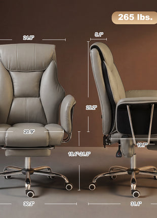 Massage Office Chair with 6 Points Vibration, Executive Desk Chair with High Back, PU Leather, Footrest, Gray