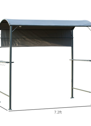 7FT Grill Gazebo BBQ Canopy with Sun Shade Panel Side Awning, 2 Exterior Serving Shelves, 5 Hooks for Patio Lawn Backyard