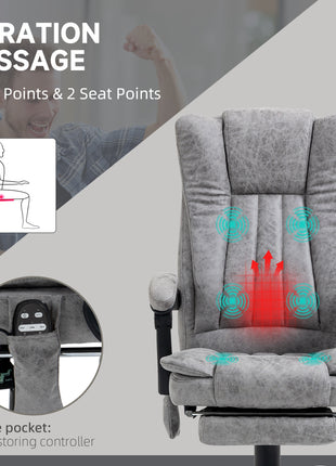 Massage Office Chair with 6 Points and Heat, Reclining Computer Chair with Adjustable Height and Footrest, Gray