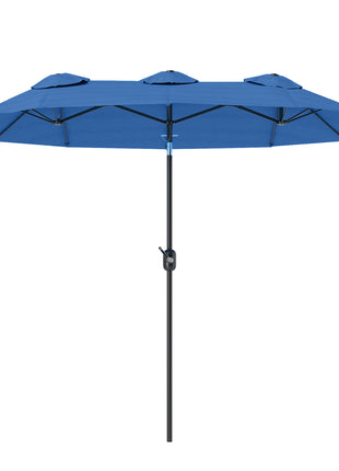 Double-sided Patio Umbrella, 9.5' Outdoor Umbrella with Push Button Tilt and Crank, 3 Air Vents and 12 Ribs, Navy Blue