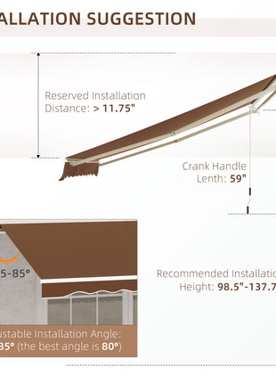 10' x 8' Manual Retractable Sun Shade Patio Awning - Coffee Brown