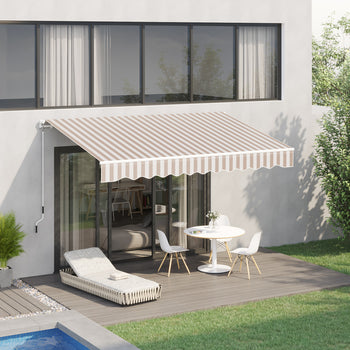 10' x 8' Retractable Sun Shade Patio/Window Awning - Polyester Fabric - Beige
