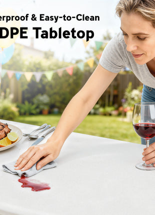 6FT 3 PCS Portable Camping Table and Chairs, Folding Picnic Table Bench Set with Carrying Handles for BBQ, Party, White