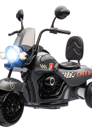 6V 3 Wheel Electric Motorcycle for Kids, Battery Powered Motorbike w/ Headlights, Music, Forward & Reverse, Gray