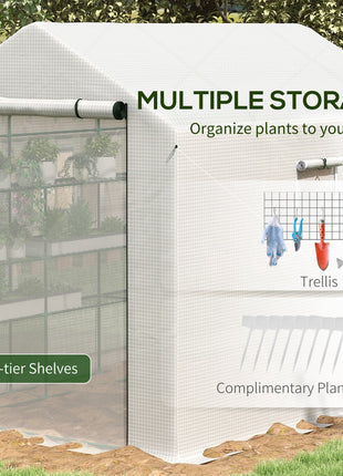8' x 6' x 7' Portable Walk in Greenhouse with Mesh, Door, Windows, 18 Shelf, Trellis, Plant Labels, White