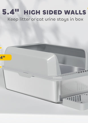 Stainless Steel Litter Box with Metal Scoop & Scoop Holder, High Sided, Anti-Urine Leakage, Non-Sticky