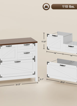 Lateral Filing Cabinet, Farmhouse File Cabinet with 4 Drawers, Fit Letter/A4/Legal Hanging Files, White