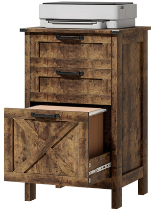Vertical File Cabinet with 3 Drawers, Rustic Farmhouse Office Storage Cabinet for A4, Letter Size, Rustic Brown