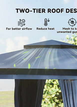 10' x 12' Outdoor Patio Gazebo, Soft Top Gazebo Canopy Shelter with Curtains, Netting, Steel Frame, Hooks, Blue