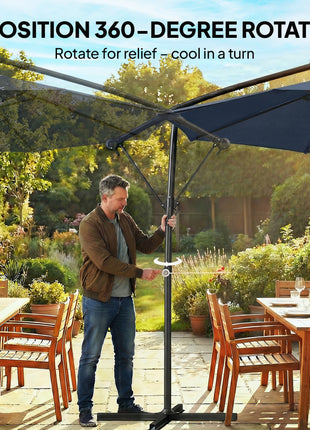 10 ft Offset Patio Umbrella with Cover, Hanging Cantilever Umbrella with 360° Rotation, Crank Handle, Tilt, Navy Blue