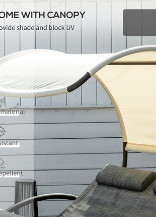 Outdoor Double Chaise Rocking Chair, Day Bed Sun Lounger with Canopy Shade, Headrest Pillow, Armrests for Garden, Poolside, Light Gray