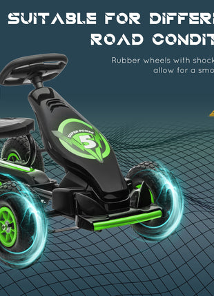 Ergonomic Pedal Go Kart Kids Ride-on Toy with Tough, Wear-Resistant Tread for Boys & Girls, Ages 5-12, Green
