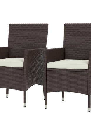 2 PCS Rattan Wicker Dining Chairs with Cushions and Anti-Slip Foot, Patio Stackable Chairs Set for Backyard, Garden, Lawn, Dark Coffee