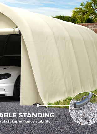 12' x 23.6' Heavy Duty Carport, UPF50+ Portable Garage Car Canopy Tent with Galvanized Frame, Large Door, Beige