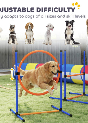 Dog Agility Training Equipment, 12-Piece Dog Obstacle Course with Adjustable Hurdle & Ring, 4 Tunnels, Weave Poles