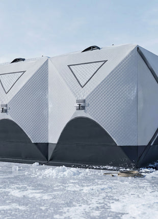 5-8 Person Ice Fishing Shelter, Pop-Up Ice Shanty Tent, Insulated Portable Tent with 2 Doors & Carrying Bag, Light Gray