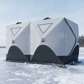 5-8 Person Ice Fishing Shelter, Pop-Up Ice Shanty Tent, Insulated Portable Tent with 2 Doors & Carrying Bag, Light Gray